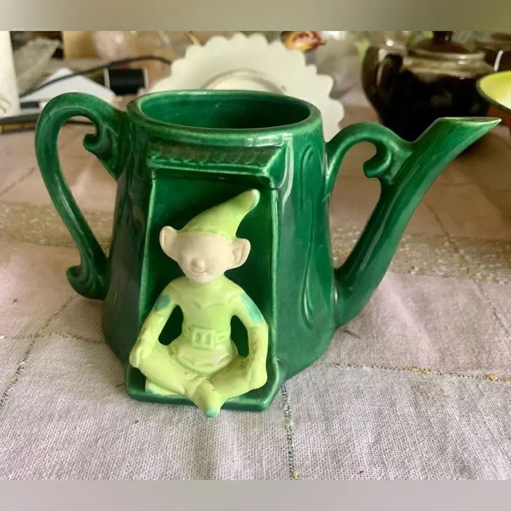 Vintage Green California Pixie Elf Hand Painted teapot/Flower Pot